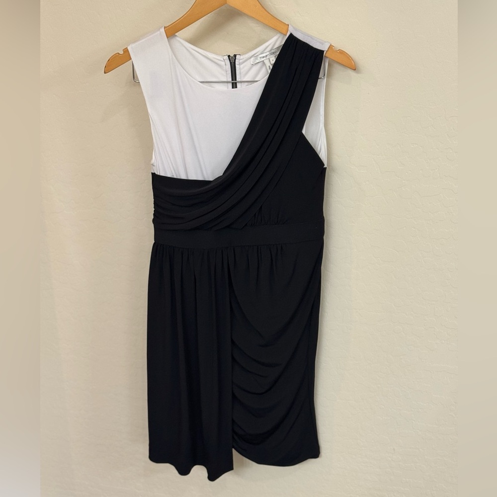Max & Cleo Black White One Shoulder Cocktail Dress 6 Colorblock Asymmetrical